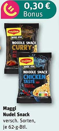 Maggi Nudel Snack versch. Sorten, je 62-g-Btl.