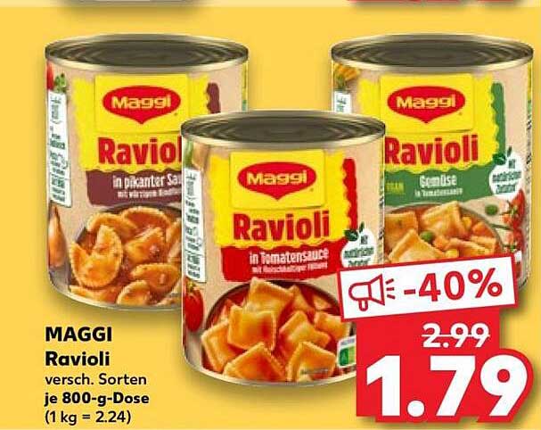 MAGGI Ravioli versch. Sorten je 800-g-Dose (1 kg = 2,24)