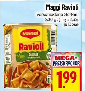 Maggi Ravioli verschiedene Sorten, 800 g, (1 kg = 2,49), je Dose