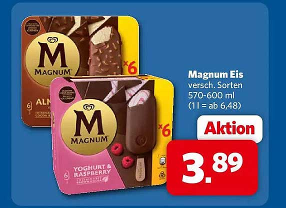 Magnum Eis versch. Sorten 570-600 ml (1 l = ab 6,48)