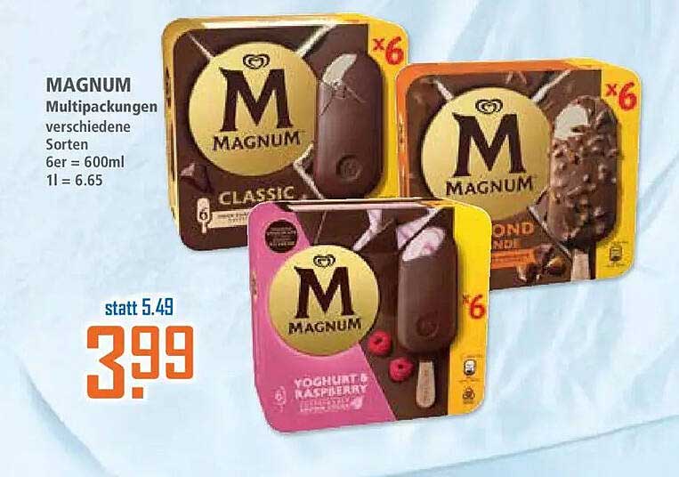 MAGNUM Multipackungen verschiedene Sorten 6er = 600ml 1l = 6.65