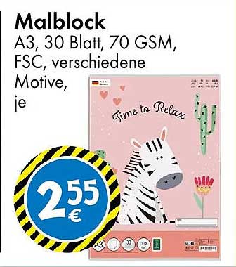 Malblock A3, 30 Blatt, 70 GSM, FSC, verschiedene Motive, je