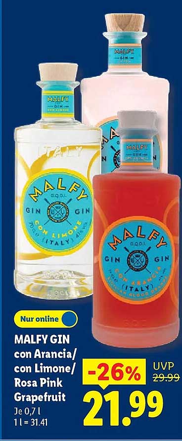 MALFY GIN con Arancia/ con Limone/ Rosa Pink Grapefruit