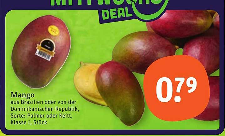 Mango aus Brasilien oder von der Dominikanischen Republik, Sorte: Palmer oder Keitt, Klasse I, Stück