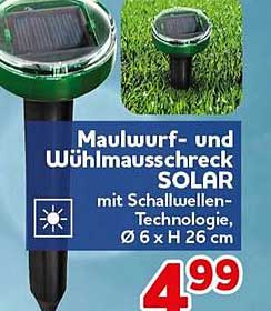 Maulwurf- und Wühlmauschreck SOLAR mit Schallwellentechnologie, Ø 6 x H 26 cm