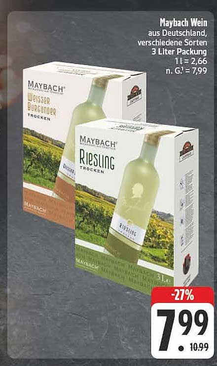 Maybach Wein aus Deutschland, verschiedene Sorten 3 Liter Packung