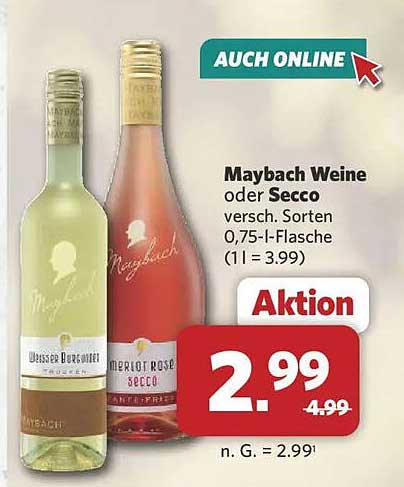 Maybach Weine oder Secco versch. Sorten 0,75-l-Flasche (1 l = 3.99)