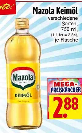 Mazola Keimöl verschiedene Sorten, 750 ml, (1 Liter = 3,84), je Flasche