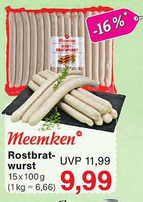Meemken Rostbratwurst 15 x 100 g (1 kg = 6,66)