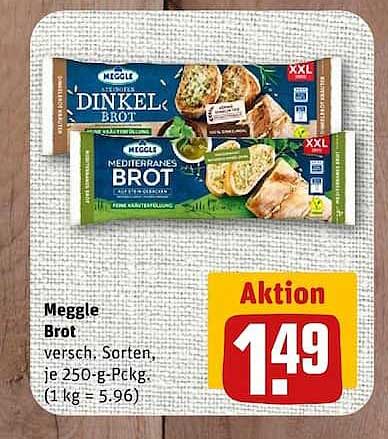 Meggle Brot versch. Sorten, je 250-g-Packg. (1 kg = 5.96)