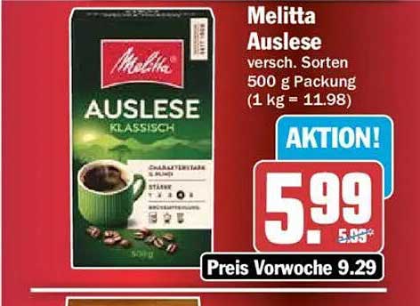 Melitta Auslese versch. Sorten 500 g Packung (1 kg = 11.98)
