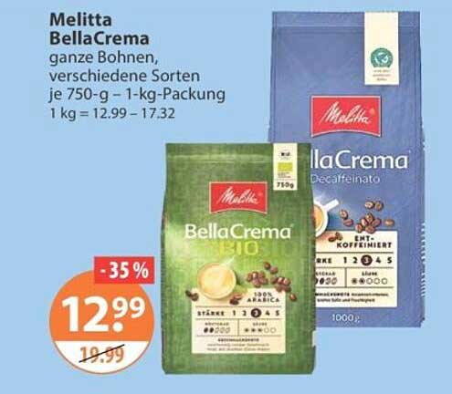 Melitta BellaCrema ganze Bohnen, verschiedene Sorten je 750-g - 1-kg-Packung