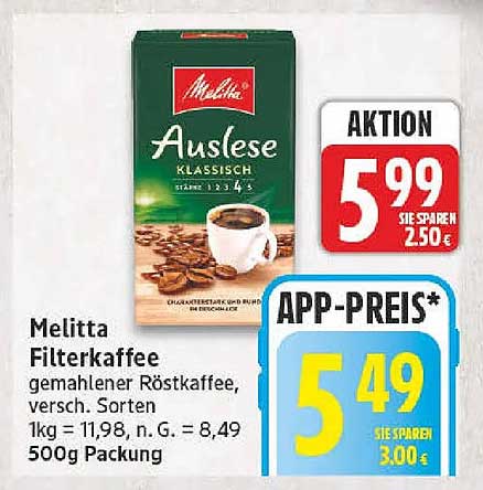 Melitta Filterkaffee gemahlener Röstkaffee, versch. Sorten 500g Packung