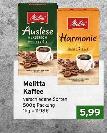 Melitta Kaffee verschiedene Sorten 500 g Packung 1kg = 11,98€