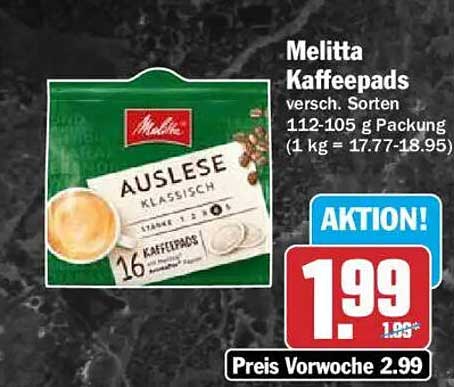 Melitta Kaffeepads versch. Sorten 112-105 g Packung (1 kg = 17.77-18.95)