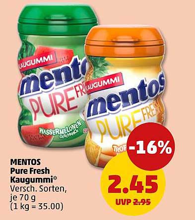 MENTOS Pure Fresh Kaugummi* Versch. Sorten je 70 g (1 kg = 35.00)