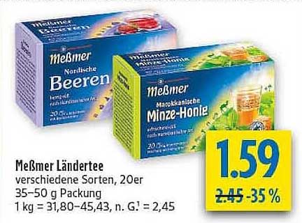 Meßmer Ländertees verschiedene Sorten, 20er 35–50 g Packung