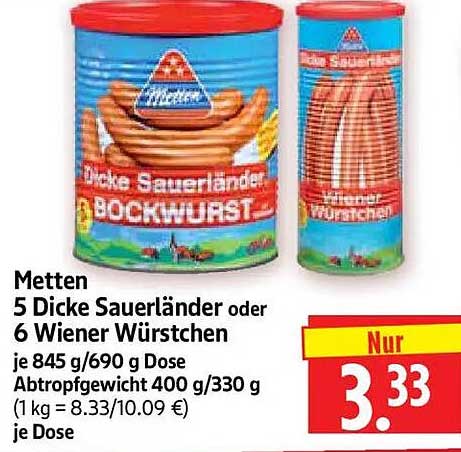 Metten 5 Dicke Sauerländer oder 6 Wiener Würstchen