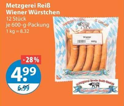 Metzgerei Reiß Wiener Würstchen 12 Stück je 600-g-Packung 1 kg = 8.32
