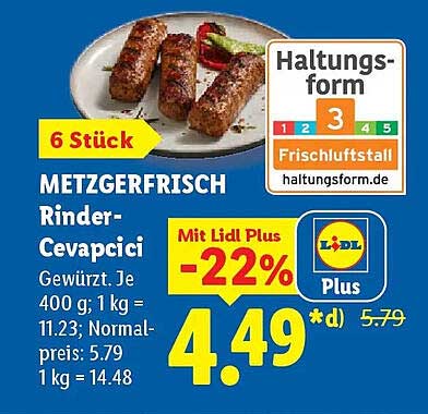 METZGERFRISCH Rinder-Cevapcici Gewürzt. Je 400 g