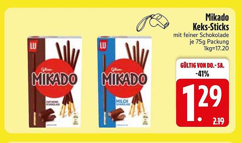 Mikado Keks-Sticks mit feiner Schokolade je 75g Packung 1kg=17.20