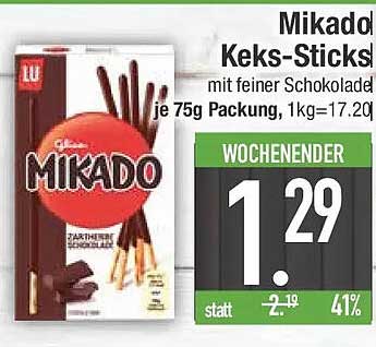 Mikado Keks-Sticks mit feiner Schokolade je 75g Packung, 1kg=17.20