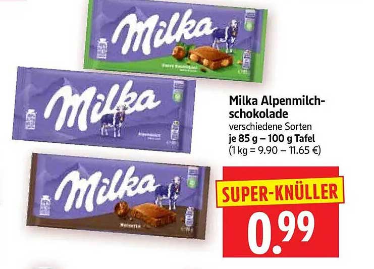 Milka Alpenmilch-schokolade verschiedene Sorten je 85 g – 100 g Tafel