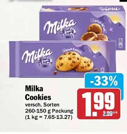 Milka Cookies versch. Sorten 260-150 g Packung (1 kg = 7.65-13.27)