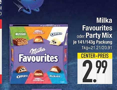 Milka Favourites oder Party Mix je 141/143g Packung 1kg=21.21/20.91