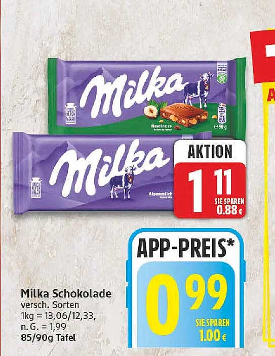 Milka Schokolade versch. Sorten 85/90g Tafel