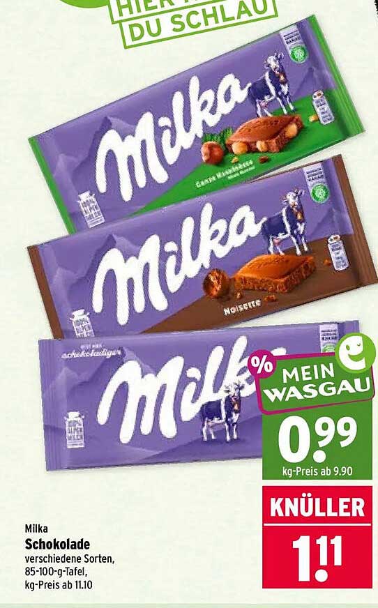 Milka Schokolade verschiedene Sorten, 85-100-g-Tafel, kg-Preis ab 11.10