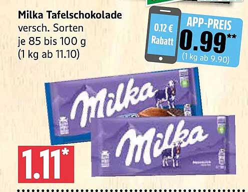Milka Tafel Schokolade versch. Sorten je 85 bis 100 g (1 kg ab 11.10)