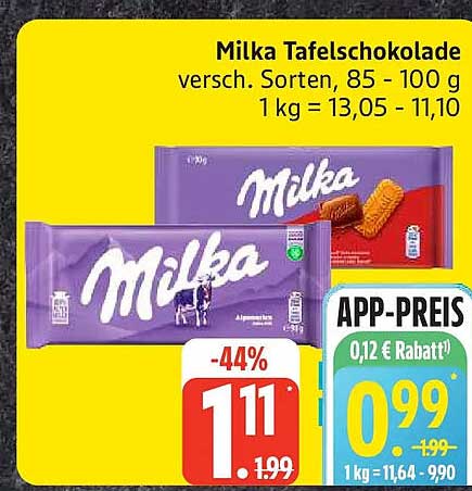 Milka Tafelschokolade versch. Sorten, 85 - 100 g 1 kg = 13,05 - 11,10