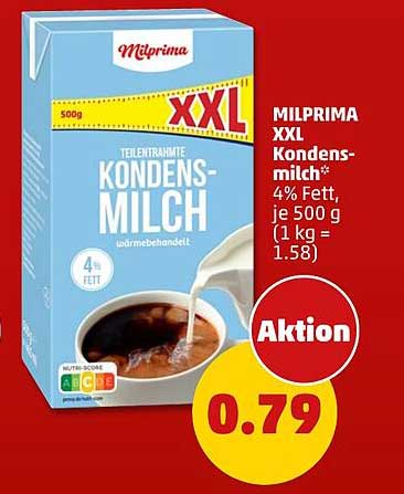 MILPRIMA XXL Kondensmilch* 4% Fett, je 500 g (1 kg = 1.58)