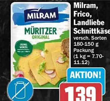 Milram, Frico, Landliebe Schnittkäse versch. Sorten 180-150 g Packung (1 kg = 7.70-11.12)