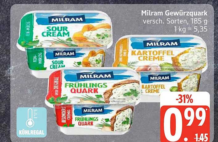 Milram Gewürzquark versch. Sorten, 185 g 1 kg = 5,35