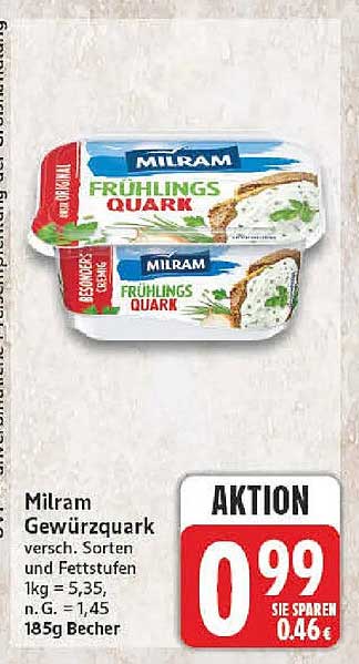 Milram Gewürzquark versch. Sorten und Fettstufen 1kg = 5,35, n.G. = 1,45 185g Becher