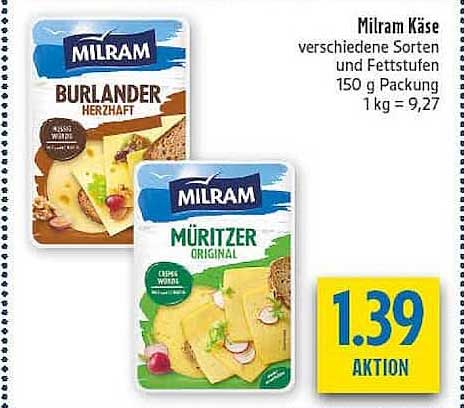 Milram Käse verschiedene Sorten und Fettstufen 150 g Packung 1 kg = 9,27