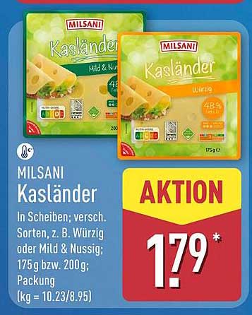 MILSANI Kasländer In Scheiben; versch. Sorten, z. B. Würzig oder Mild & Nussig; 175 g bzw. 200 g; Packung (kg = 10.23/8.95)