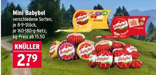 Mini Babybel verschiedene Sorten, je 8-9 Stück, je 160-180-g-Netz, kg-Preis ab 15.50