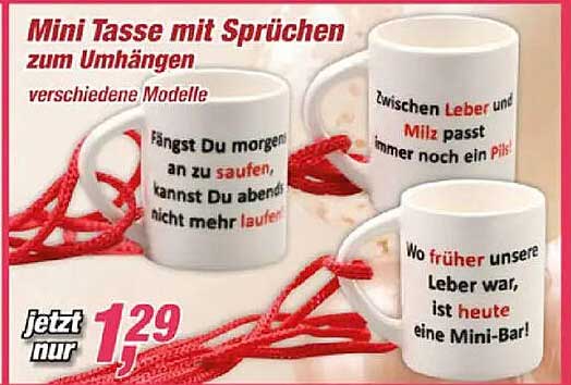 Mini Tasse mit Sprüchen zum Umhängen