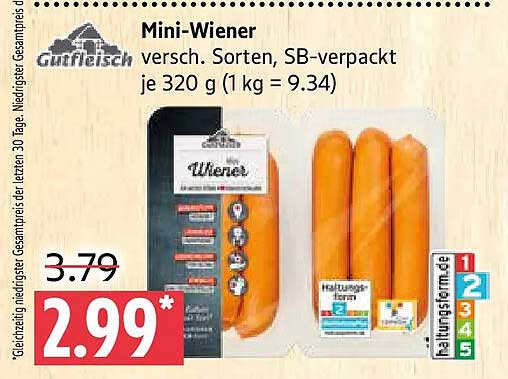 Mini-Wiener versch. Sorten, SB-verpackt je 320 g (1 kg = 9.34)