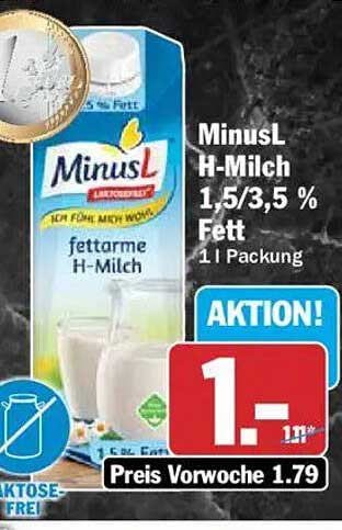 MinusL H-Milch 1,5/3,5 % Fett 1 l Packung