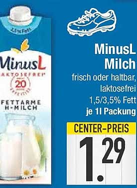 MinusL Milch frisch oder haltbar, laktosefrei 1,5/3,5% Fett je 1 l Packung