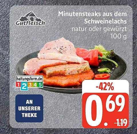 Minutensteaks aus dem Schweinelachs natur oder gewürzt 100 g