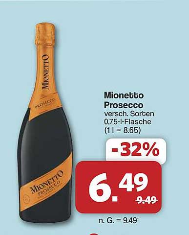 Mionetto Prosecco versch. Sorten 0,75-l-Flasche (1 l = 8.65)