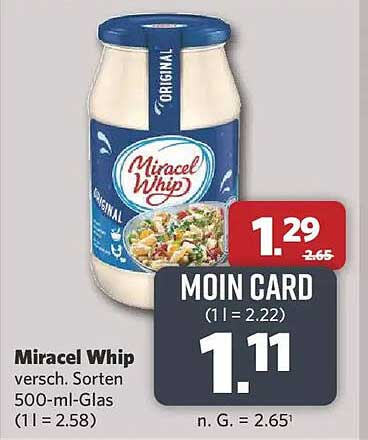 Miracel Whip versch. Sorten 500-ml-Glas (1 l = 2.58)