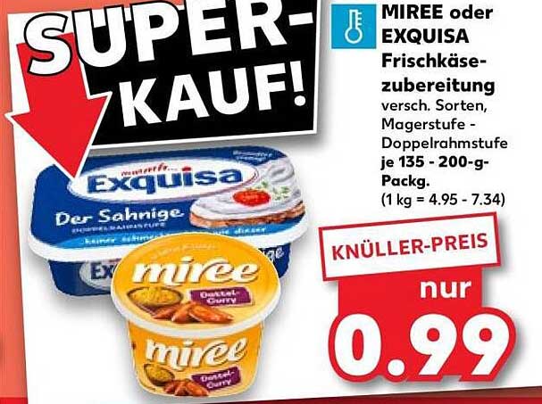 MIREE oder EXQUISA Frischkäsezubereitung versch. Sorten, Magerstufe - Doppelrahmstufe je 135 - 200-g-Packg.