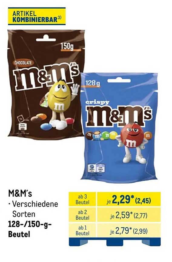 M&M's • Verschiedene Sorten 128-/150-g-Beutel