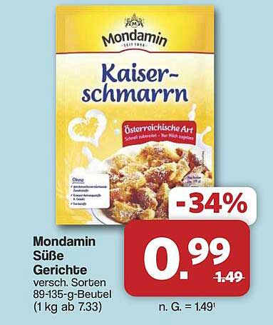Mondamin Süße Gerichte versch. Sorten 89-135-g-Beutel (1 kg ab 7.33)